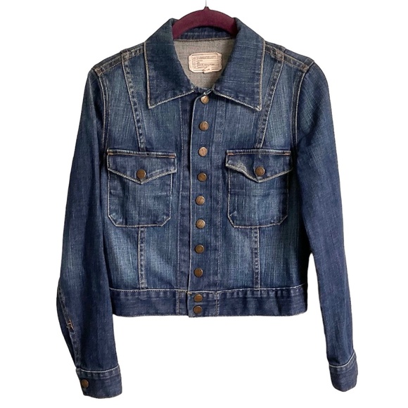 ❤️ As seen on Kim K ❤️ Current/Elliott - Denim Snap Jacket Loved - Size 1/Small - Picture 1 of 3